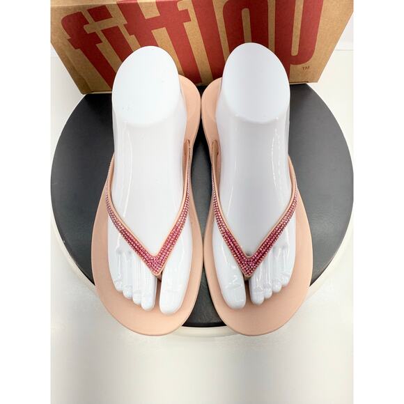 FitFlop iQushion Ombré Sparkle Women 8.5 Flip Flop Sandals Rose Foam DG5-A41-070 - Picture 2 of 11